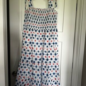 J. Crew Star Patterned Midi Dress - Red, Blue, White XL NWT